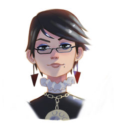 Rule 34 | bayonetta, bayonetta (series), bayonetta 2, black hair, earrings, glasses, grey eyes, highres, jewelry, lipstick, looking at viewer, makeup, mole, mole under mouth, necklace, portrait, roblemes, sketch, solo, swept bangs, turtleneck