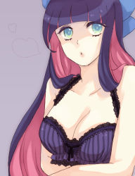 Rule 34 | 10s, 1girl, bra, breasts, cleavage, colored inner hair, lingerie, maco (munya), multicolored hair, panty &amp; stocking with garterbelt, solo, stocking (psg), underwear