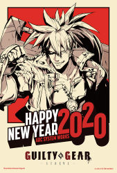 Rule 34 | 1boy, 2020, arc system works, commentary, commission, commissioner upload, copyright name, english commentary, forehead protector, grin, guilty gear, guilty gear strive, happy new year, high contrast, higuchi konomi, huge weapon, male focus, new year, official art, over shoulder, ponytail, second-party source, smile, sol badguy, solo, spiked hair, sword, sword over shoulder, weapon, weapon over shoulder