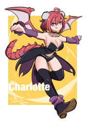 Rule 34 | 1girl, :q, ahoge, amazu (kurozu), bare shoulders, black choker, black footwear, black shorts, black thighhighs, boots, breasts, bun cover, choker, cleavage, closed mouth, collarbone, commentary, detached sleeves, double bun, dragon girl, dragon tail, dragon wings, english commentary, full body, hair between eyes, hair bun, highres, large breasts, long sleeves, original, pink wings, purple eyes, purple sleeves, red hair, short shorts, shorts, smile, solo, strapless, tail, thighhighs, tongue, tongue out, wings