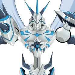 Rule 34 | blue eyes, digimon, fusion, highres, horns, omegamon, omegamon merciful mode, solo, spikes, wings