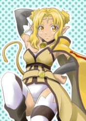 Rule 34 | 1girl, alicia rue, animal ears, arm behind head, armpits, blonde hair, breasts, hand on own hip, leg lift, legs, looking at viewer, one eye closed, panties, short hair, small breasts, smile, solo, sword art online, tail, thighs, underwear, white panties, wink, yellow eyes