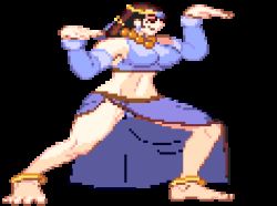 Rule 34 | animated, animated gif, bare shoulders, barefoot, bead necklace, bouncing breasts, breasts, detached sleeves, fighting stance, idle animation, large breasts, legs, lowres, martial masters, navel, no shoes, pixel art, red snake (martial masters), thighs, toned