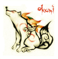 Rule 34 | amaterasu (ookami), copyright name, fire, issun, no humans, ookami (game), operatingtethan, reflector, sumi-e, tail, wolf