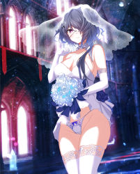 Rule 34 | 1girl, absurdres, alternate costume, arknights, bad id, bad pixiv id, bare shoulders, bouquet, breasts, bridal veil, chinese commentary, cleavage, closed mouth, collarbone, cowboy shot, detached sleeves, dress, elbow gloves, eyepatch, flower, frilled dress, frills, gloves, hair ornament, highres, holding, holding bouquet, huge filesize, indoors, large breasts, light particles, looking at viewer, medical eyepatch, off-shoulder dress, off shoulder, ponytail, purple eyes, purple hair, short hair with long locks, smile, solo, standing, strapless, strapless dress, sunlight, veil, wedding dress, whisperain (arknights), white dress, white gloves, window, wing228, x hair ornament