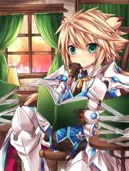 Rule 34 | 1boy, armor, book, chung seiker, day, elsword, hand on own chin, indoors, long hair, male focus, rudia, sitting, solo, tactical trooper (elsword), tagme, thinking