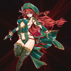 Rule 34 | 1girl, alternate costume, blue eyes, bracelet, braid, breasts, chinese clothes, cleavage cutout, clothing cutout, covered erect nipples, fingerless gloves, floral print, gloves, green gloves, hair ornament, hairclip, hat, highres, hong meiling, jewelry, large breasts, ledjoker07, long hair, looking at viewer, lots of jewelry, low-tied long hair, monochrome, navel, navel cutout, no bra, red hair, revealing clothes, scrunchie, sideboob, solo, star (symbol), thighhighs, touhou, twin braids, twintails, underboob, very long hair