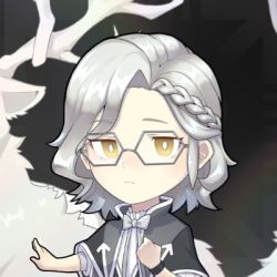 Rule 34 | 1girl, :/, expressionless, glasses, looking to the side, lowres, official art, pale skin, polygon project, silver hair, solo, virtual youtuber, xalpha a, yellow eyes
