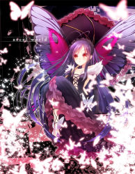 Rule 34 | 10s, 1girl, 218, accel world, antenna hair, bare shoulders, black hair, bug, butterfly, butterfly wings, copyright name, dress, elbow gloves, female focus, gloves, hairband, insect, insect wings, kuroyukihime, long hair, solo, umbrella, wings