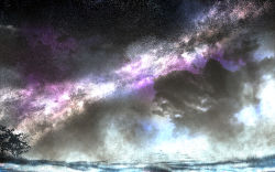 Rule 34 | cloud, cloudy sky, galaxy, night, no humans, original, saya (pixiv6311273), scenery, sky, snowing, star (sky), starry sky, tree