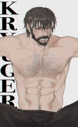 Rule 34 | 1boy, abs, bara, beard, berezovich kryuger (girls&#039; frontline), facial hair, girls&#039; frontline, highres, large pectorals, male focus, mature male, muscular, muscular male, navel, nipples, open mouth, pectorals, solo, stomach, tai (tai xwxy), topless male