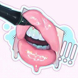 Rule 34 | !, !!, 1other, ambiguous gender, commentary, english commentary, gloss (hotglossed), highres, lips, lipstick, makeup, open mouth, original, pen, pink lips, stylus, teeth, thick lips, tongue
