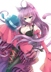 Rule 34 | 1girl, ahoge, alice in musicland (vocaloid), animal ears, black pantyhose, blue eyes, breasts, cat ears, cat tail, ceru, chain, cleavage, collar, detached sleeves, dress, hat, highres, long hair, megurine luka, pantyhose, purple hair, smile, solo, tail, thigh gap, top hat, very long hair, vocaloid