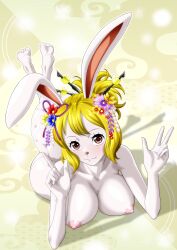 Rule 34 | 1girl, 2023, :3, absurdres, ass, barefoot, blonde hair, breasts, carrot (one piece), chinese zodiac, completely nude, dated, female focus, highres, large breasts, lying, nel-zel formula, nude, one piece, rabbit girl, short hair, smile, year of the rabbit