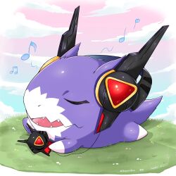Rule 34 | closed eyes, digimon, digimon (creature), dorimon, headphones, highres, musical note, open mouth, solo, tail