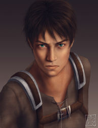 Rule 34 | 1boy, eren yeager, gradient background, looking at viewer, male focus, realistic, shingeki no kyojin, simple background, solo, trixia, upper body