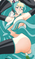Rule 34 | blush, breasts, hatsune miku, long hair, necktie, nude, object insertion, sick, spring onion, thighhighs, twintails, vocaloid, vocaloid2