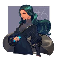 Rule 34 | 1girl, almedha, black hair, breasts, closed mouth, colored skin, facial mark, fire emblem, fire emblem: radiant dawn, highres, holding, large breasts, long hair, looking at viewer, nintendo, orange skin, red eyes, silvercandy gum, simple background, turtleneck, upper body