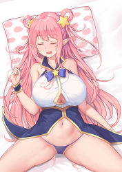 Rule 34 | 1girl, absurdres, breasts, elf, hatsune (princess connect!), highres, large breasts, long hair, panana, pink hair, pointy ears, princess connect!, princess connect!, sleeping, thong