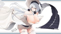 Rule 34 | 1girl, azur lane, bare shoulders, blue eyes, blush, breasts, cleavage, collarbone, detached collar, dress, elbow gloves, garter straps, gloves, hat, illustrious (azur lane), jewelry, large breasts, long hair, looking at viewer, mine (wizard), mole, mole under eye, open mouth, pendant, smile, sun hat, thighhighs, thighs, tri tails, white dress, white gloves, white hat, white thighhighs