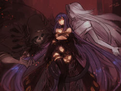 Rule 34 | asymmetrical wings, bare shoulders, belt, blue hair, breasts, choker, dizzy (guilty gear), closed eyes, guilty gear, guilty gear xrd, long hair, maka (morphine), monster girl, necro (guilty gear), no bra, partially undressed, red eyes, tail, thighhighs, underboob, undine (guilty gear), upset, wings