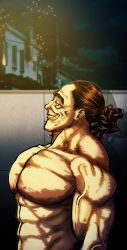 Rule 34 | 1boy, brown hair, grappler baki, hanma yuuchirou, highres, male focus, mature male, muscular, muscular arms, muscular male, old, old man, smile, solo, veins, veiny arms