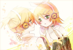 Rule 34 | 1boy, 1girl, am (going nowhere), bad id, bad pixiv id, blonde hair, brother and sister, detached sleeves, green eyes, hair ornament, hair ribbon, hairclip, headphones, kagamine len, kagamine len (append), kagamine rin, kagamine rin (append), ribbon, short hair, siblings, twins, vocaloid, vocaloid append