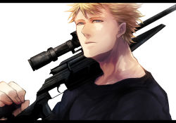 Rule 34 | 1boy, blonde hair, blue eyes, gun, jormungand (manga), letterboxed, lutz, male focus, rifle, sniper rifle, solo, tetsuo (watson), weapon