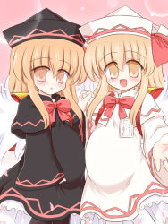 Rule 34 | 2girls, blonde hair, dual persona, female focus, hat, lily black, lily white, multiple girls, pantyhose, pregnant, ry (yagoyago), touhou