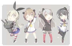 Rule 34 | 10s, 4girls, amatsukaze (kancolle), arms up, bad id, bad pixiv id, black eyes, black hair, blonde hair, brown eyes, brown hair, d;, dress, gloves, hairband, kantai collection, lineup, multicolored hair, multiple girls, one eye closed, open mouth, outstretched arms, pantyhose, rensouhou-chan, sailor dress, school uniform, serafuku, shiitake (mm0820), shimakaze (kancolle), short dress, silver hair, smile, thighhighs, tokitsukaze (kancolle), uniform, yukikaze (kancolle), zettai ryouiki