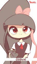Rule 34 | 1girl, animated, animated gif, artist name, bad id, bad tumblr id, black gloves, blunt bangs, bow, brown hair, collared shirt, creatures (company), diives, english text, gaghiel (evangelion), game freak, gen 3 pokemon, gloves, hair bow, long hair, looking at viewer, mawile, nintendo, personification, pink bow, pokemon, ponytail, red eyes, red neckwear, shirt, short hair, sign language, simple background, solo, upper body, white background