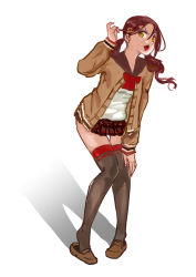 Rule 34 | 1girl, absurdres, alternate hairstyle, artist name, artist request, black legwear, black sailor collar, blush, bow, bowtie, breasts, brown cardigan, brown eyes, brown footwear, brown jacket, brown skirt, cardigan, checkered clothes, checkered skirt, collarbone, cowboy shot, female focus, floating hair, full body, hair between eyes, hair ornament, hand on own knee, heart, heart hair ornament, highres, jacket, long hair, long sleeves, looking at viewer, love live!, love live! school idol festival, love live! sunshine!!, miniskirt, parted lips, plaid, plaid skirt, pleated, pleated skirt, red bow, red hair, red skirt, sailor collar, sakurauchi riko, school uniform, shirt, shoes, skirt, small breasts, smile, solo, standing, striped, striped bow, twintails, valentine, very long hair, white background, white shirt, yellow eyes