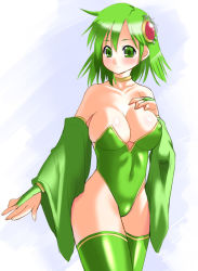 Rule 34 | 1990s (style), 1girl, blush, breasts, bridal gauntlets, cleavage, covered erect nipples, elbow gloves, final fantasy, final fantasy iv, gloves, gradient background, green eyes, green hair, hair ornament, huge breasts, large breasts, leotard, matching hair/eyes, nagase haruhito, retro artstyle, rydia (ff4), solo, thighhighs