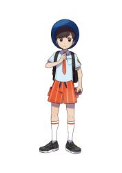 Rule 34 | 1boy, absurdres, adjusting clothes, adjusting necktie, arm at side, artist request, black footwear, blue hat, blue shirt, blush, breast pocket, brown eyes, brown hair, child, closed mouth, collared shirt, creatures (company), florian (pokemon), full body, game freak, hand up, hat, highres, holding, holding poke ball, kneehighs, light blush, looking to the side, male focus, matching hair/eyes, necktie, nintendo, official art, orange shorts, pocket, poke ball, poke ball (basic), pokemon, pokemon sv, school uniform, shirt, shoes, short hair, short sleeves, shorts, simple background, socks, solo, split mouth, standing, striped clothes, striped shorts, sun hat, swept bangs, third-party source, transparent background, white socks