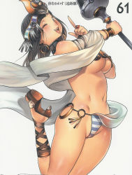 Rule 34 | 00s, 1girl, ancient princess menace, blue panties, breasts, cameltoe, f.s., high heels, menace (queen&#039;s blade), menace (queen's blade), one eye closed, panties, queen&#039;s blade, revealing clothes, sandals, setra, shoes, solo, standing, striped clothes, striped panties, underwear, wink