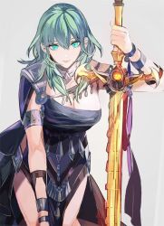 Rule 34 | 1girl, aqua eyes, arm up, breasts, byleth (female) (fire emblem), byleth (fire emblem), closed mouth, dancer (fire emblem: three houses), fire emblem, fire emblem: three houses, green hair, long hair, looking at viewer, nintendo, solo, tsukimura noe
