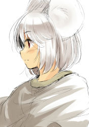 Rule 34 | 1girl, animal ears, cape, expressionless, female focus, mouse ears, nazrin, profile, red eyes, short hair, silver hair, simple background, sketch, solo, touhou, white background, yudepii