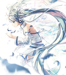 Rule 34 | 1girl, daystar, detached sleeves, feathers, hatsune miku, headphones, itsuya (daystar), long hair, project diva (series), project diva 2nd, skirt, solo, thighhighs, twintails, very long hair, vocaloid