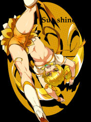 Rule 34 | 10s, 1girl, bike shorts, bike shorts under skirt, blonde hair, boots, bow, breasts, brooch, cameltoe, character name, cure sunshine, heart, heart brooch, heartcatch precure!, high heel boots, high heels, ikezaki misa, jewelry, knee boots, legs, long hair, magical girl, myoudouin itsuki, navel, open mouth, orange bow, precure, shoe soles, shorts, shorts under skirt, solo, twintails, underboob, wrist cuffs, yellow bow, yellow eyes, yellow theme