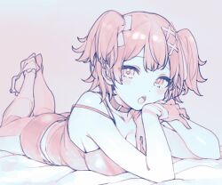 Rule 34 | 1girl, choker, highres, hololive, lying, nosir onadat, on stomach, roboco-san, short hair, solo, the pose, virtual youtuber