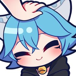 Rule 34 | 1boy, animal ears, archon eclipse, bell, blue hair, chibi, closed eyes, collar, hand on another&#039;s head, headpat, hood, hoodie, indie virtual youtuber, leopard boy, leopard ears, male focus, marking on cheek, neck bell, short hair, smile, virtual youtuber
