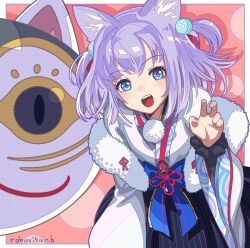 Rule 34 | 1girl, :d, animal ears, another eden, artist name, blue eyes, blue hair, cat ears, character request, long hair, looking at viewer, open mouth, shinwoo choi, smile, solo, twitter username