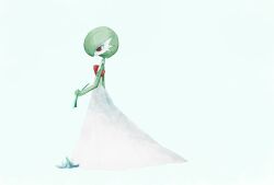 Rule 34 | bob cut, colored skin, creatures (company), dress, flower, from side, game freak, gardevoir, gen 3 pokemon, green hair, green skin, highres, holding, holding flower, multicolored skin, nintendo, oemmtoru, pink eyes, pokemon, pokemon (creature), simple background, two-tone skin, white dress, white skin