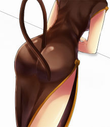 Rule 34 | 1girl, ass, back, bare arms, black dress, breasts, cat girl, cat tail, china dress, chinese clothes, dress, dutch angle, from behind, kuromitsu (kyoukai no rinne), kyou (karankoron), kyoukai no rinne, leaning forward, medium breasts, out of frame, short sleeves, side slit, skin tight, solo, tail, tail through clothes, white background