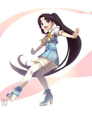 Rule 34 | 1girl, alternate costume, bad id, bad pixiv id, black hair, blue eyes, boots, breasts, fate/grand order, fate (series), high heel boots, high heels, highres, long hair, open mouth, ponytail, shoes, skirt, solo, thighhighs, ushiwakamaru (fate), very long hair, white thighhighs