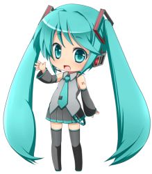 Rule 34 | animated, animated gif, aqua eyes, aqua hair, blinking, chibi, detached sleeves, hatsune miku, headphones, headset, kosumo (piapro), long hair, necktie, open mouth, simple background, skirt, smile, solo, thighhighs, twintails, very long hair, vocaloid