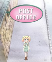 Rule 34 | 10s, alice cartelet, blonde hair, blue eyes, boots, highres, kin-iro mosaic, letter, screencap, sign, solo, stitched, third-party edit, twintails