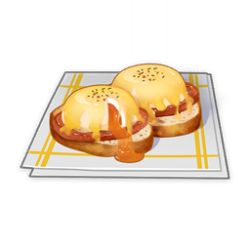 Rule 34 | adventurer&#039;s breakfast sandwich (genshin impact), artist request, bread slice, commentary, egg, egg (food), egg yolk, english commentary, food, food focus, game cg, genshin impact, ham, lowres, meat, napkin, no humans, official art, simple background, still life, third-party source, toast, transparent background