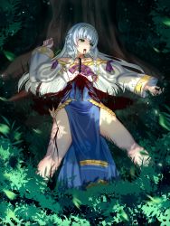 Rule 34 | 1girl, absurdres, artist request, blood, corpse, death, empty eyes, female focus, green eyes, highres, huge filesize, injury, knife, long hair, lying, outdoors, silver hair, solo, stab, tears, tree