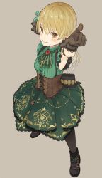 Rule 34 | 1girl, @ @, alternate hairstyle, arm garter, armpits, ascot, bionekojita, black gloves, blush, bow, brooch, brown eyes, chain, collar, commentary, corset, cross-laced clothes, dress, footwear bow, frilled collar, frills, full body, gloves, gold chain, green dress, hair bow, hair down, hair ornament, highres, idolmaster, idolmaster cinderella girls, idolmaster cinderella girls starlight stage, jewelry, key, key necklace, lace, lace-trimmed dress, lace-trimmed gloves, lace trim, light brown hair, long hair, looking at viewer, morikubo nono, necklace, pointing, shoes, simple background, sleeveless, sleeveless dress, smile, solo, standing, underbust, wavy mouth